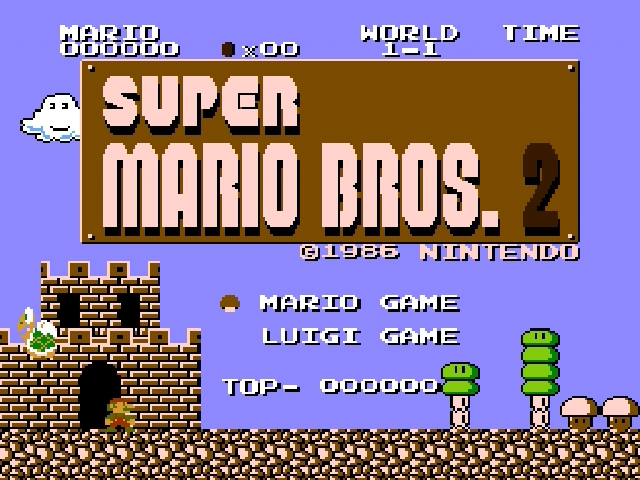 Super Mario Bros. 2 title screen for Famicom Disk System
